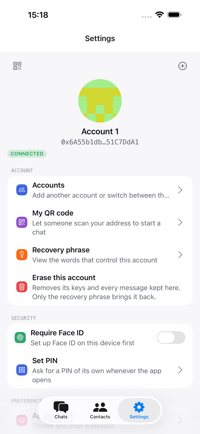 The Settings tab
